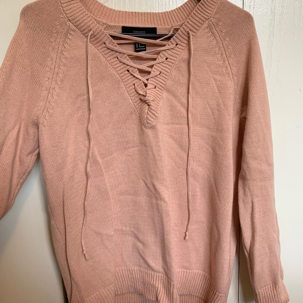Pink lace up sweater